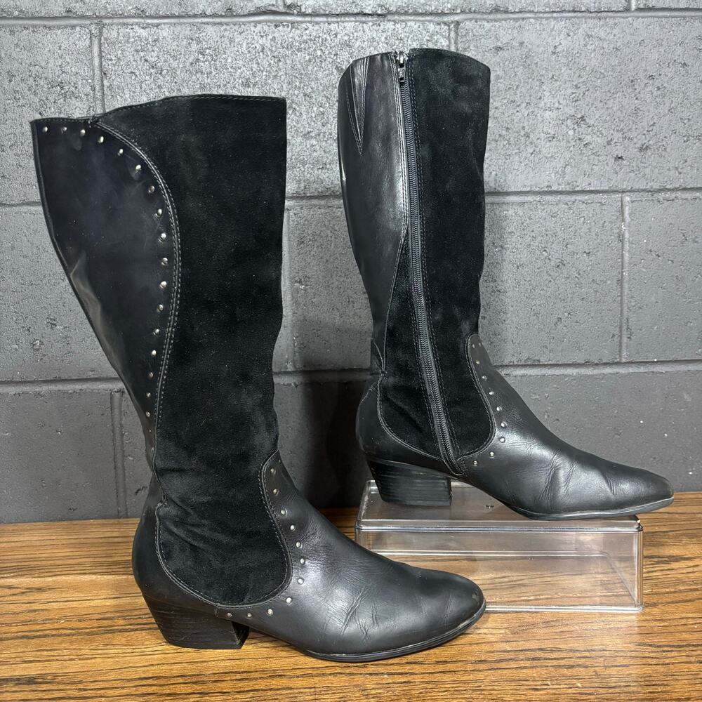 Naturalizer N5 Black Leather Suede Knee High Boots Studded Western Women’s 9.5
